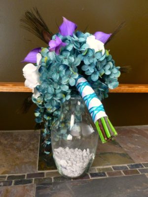 Cascading teal and purple bridal bouquet - Image 3