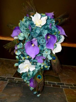 Cascading teal and purple bridal bouquet - Image 4