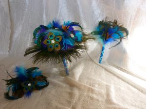 Peacock  bouquet, small bridal bouquet teal, blue feather bouquet, bridesmaids bouquet - Image 3