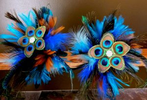 Peacock  bouquet, small bridal bouquet teal, blue feather bouquet, bridesmaids bouquet