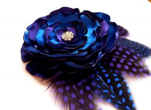 Purple blue satin hair clip, hair accessory, purple, blue satin flower hair piece