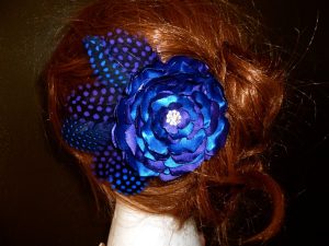 Purple blue satin hair clip, hair accessory, purple, blue satin flower hair piece - Image 3