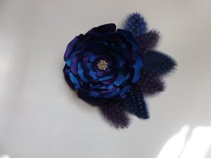 Purple blue satin hair clip, hair accessory, purple, blue satin flower hair piece - Image 2