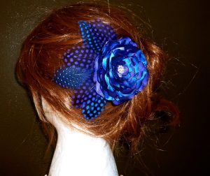 Purple blue satin hair clip, hair accessory, purple, blue satin flower hair piece - Image 4