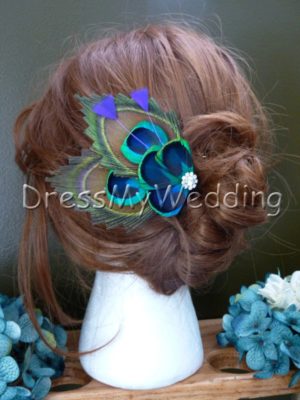 Peacock feather hair clip, customizable - Image 2