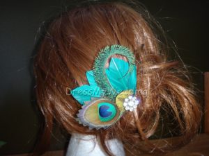 Peacock teal feather hair piece "Anni", peacock hair clip, teal feather clip - Image 3