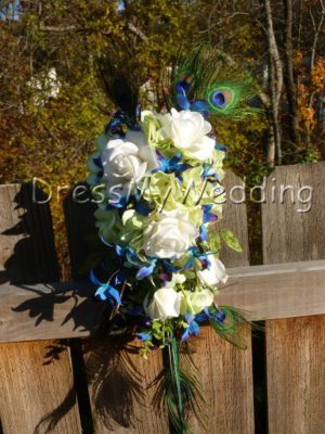 Purple blue orchid bouquet, hydrangeas, roses, peacock feather bouquet , dendrobium orchids - Image 4
