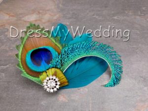 Peacock teal feather hair piece "Anni", peacock hair clip, teal feather clip - Image 2