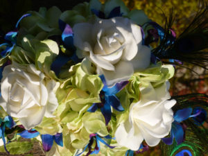 Purple blue orchid bouquet, hydrangeas, roses, peacock feather bouquet , dendrobium orchids - Image 2