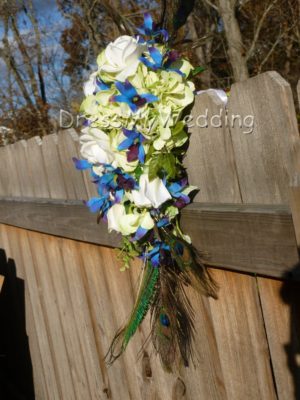 Purple blue orchid bouquet, hydrangeas, roses, peacock feather bouquet , dendrobium orchids - Image 5