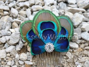 Peacock feather hair comb, hair clip - Image 2