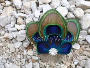 Peacock feather hair comb, hair clip - Image 3