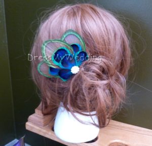 Peacock feather hair comb, hair clip - Image 4