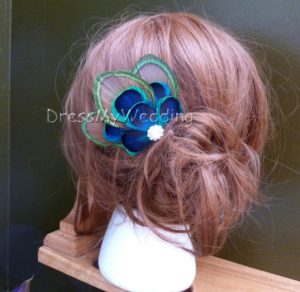Peacock feather hair comb, hair clip