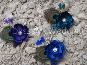 Bridesmaids satin peacock feather hair clip "Mary", customizable