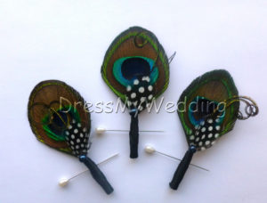 Peacock boutonniere, black and white accent feather, customizable. - Image 2