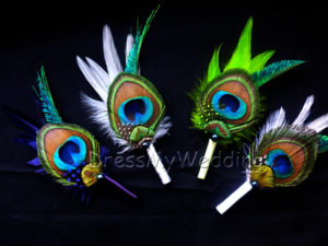 peacock feather boutonnieres