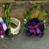 Peacock pearl wrist corsage, plum purple wrist corsage, eggplant purple hydrangea pearl corsage