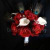 Real touch rose and white calla lily bridal bouquet with peacock feathers