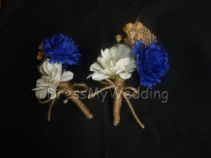 Rustic country corsage, cornflower daisy corsage with burlap, cobalt blue cream, wrapped with jute - Image 4