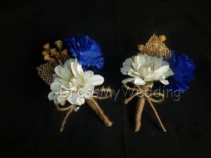 Rustic country corsage, cornflower daisy corsage with burlap, cobalt blue cream, wrapped with jute - Image 2