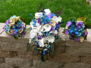 Champagne cascading bridal bouquet with blue orchids - Image 3