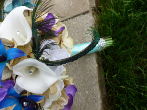 Champagne cascading bridal bouquet with blue orchids - Image 5