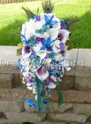 Cascading bridal bouquet with blue orchids - Image 2