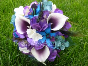 Purple hydrangea and picasso calla lily bouquet, small bridal bouquet, maid of honors or bridesmaids bouquet