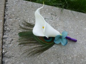 calla lily peacock boutonniere,  customizable