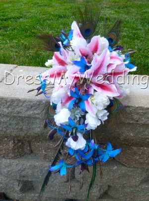 Cascading bouquet with tiger lilies and blue orchids - Image 5