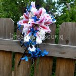 Cascading bouquet with tiger lilies and blue orchids