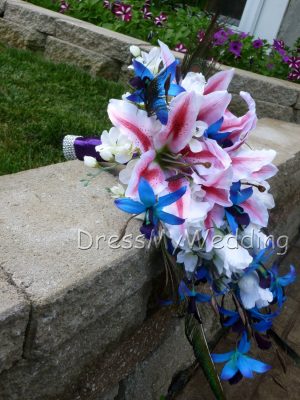 Cascading bouquet with tiger lilies and blue orchids - Image 4