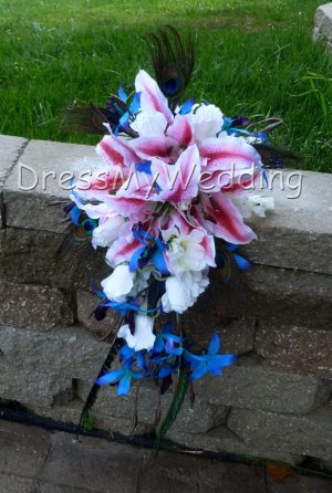Cascading bouquet with tiger lilies and blue orchids - Image 3