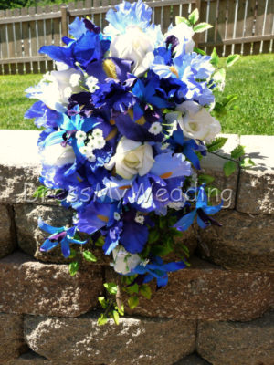 Cascading Iris and orchid bouquet with baby's breath - Image 4