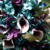Teal cascading bouquet with plum picasso calla lilies, teal, plum purple, hydrangea bouquet - Image 4