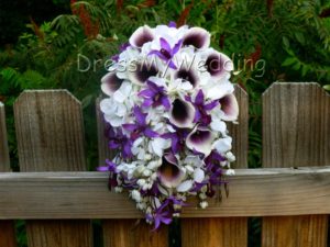 Cascading Plum picasso calla lily hydrangea bouquet - Image 2