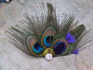 Peacock hair clip, fascinator, hair accessories, replace the green/blue with your wedding color