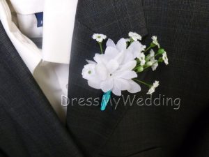 Baby's breath white flower stem boutonniere, groom's boutonniere