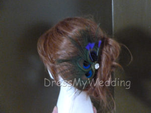 Peacock hair clip, fascinator, hair accessories, replace the green/blue with your wedding color - Image 3