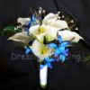 Real touch calla lily galaxy orchid bouquet with peacock feathers, purple blue orchids, calla lily bouquet