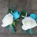 Real touch rose corsage, turquoise/teal white rose corsage with starfish