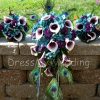 Teal cascading bouquet with plum picasso calla lilies, teal, plum purple, hydrangea bouquet