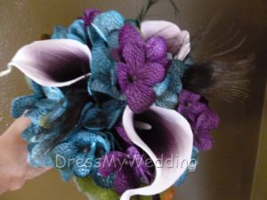 Teal plum hydrangeas, picasso calla lily small bridesmaids bouquet