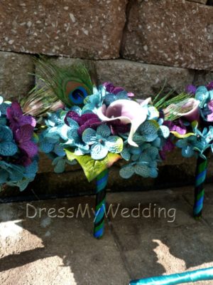 Teal plum hydrangeas, picasso calla lily small bridesmaids bouquet - Image 2