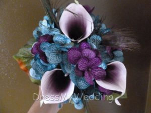 Teal plum hydrangeas, picasso calla lily small bridesmaids bouquet - Image 3