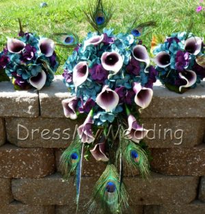Teal plum hydrangeas, picasso calla lily small bridesmaids bouquet - Image 4
