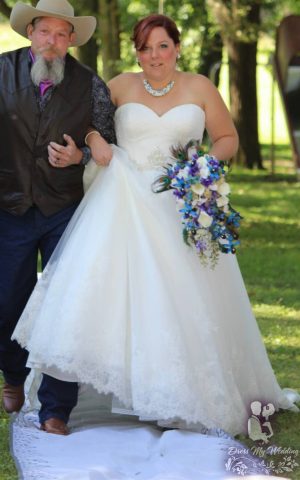Champagne cascading bridal bouquet with blue orchids