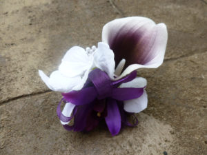 Plum picasso calla lily orchid pearl wristlet, pearl wrist, corsage, purple corsage, eggplant purple calla lily - Image 4