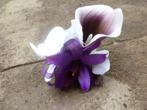 Plum picasso calla lily orchid pearl wristlet, pearl wrist, corsage, purple corsage, eggplant purple calla lily - Image 3